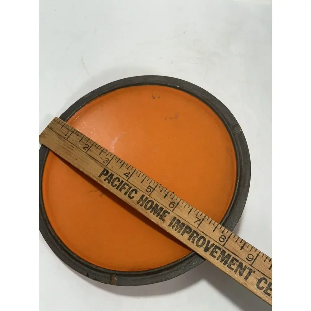 Vintage DESCOWARE Cast Iron LID FE BELGIUM No 6 Flame Red Orange ENAMEL Fits 7”‎